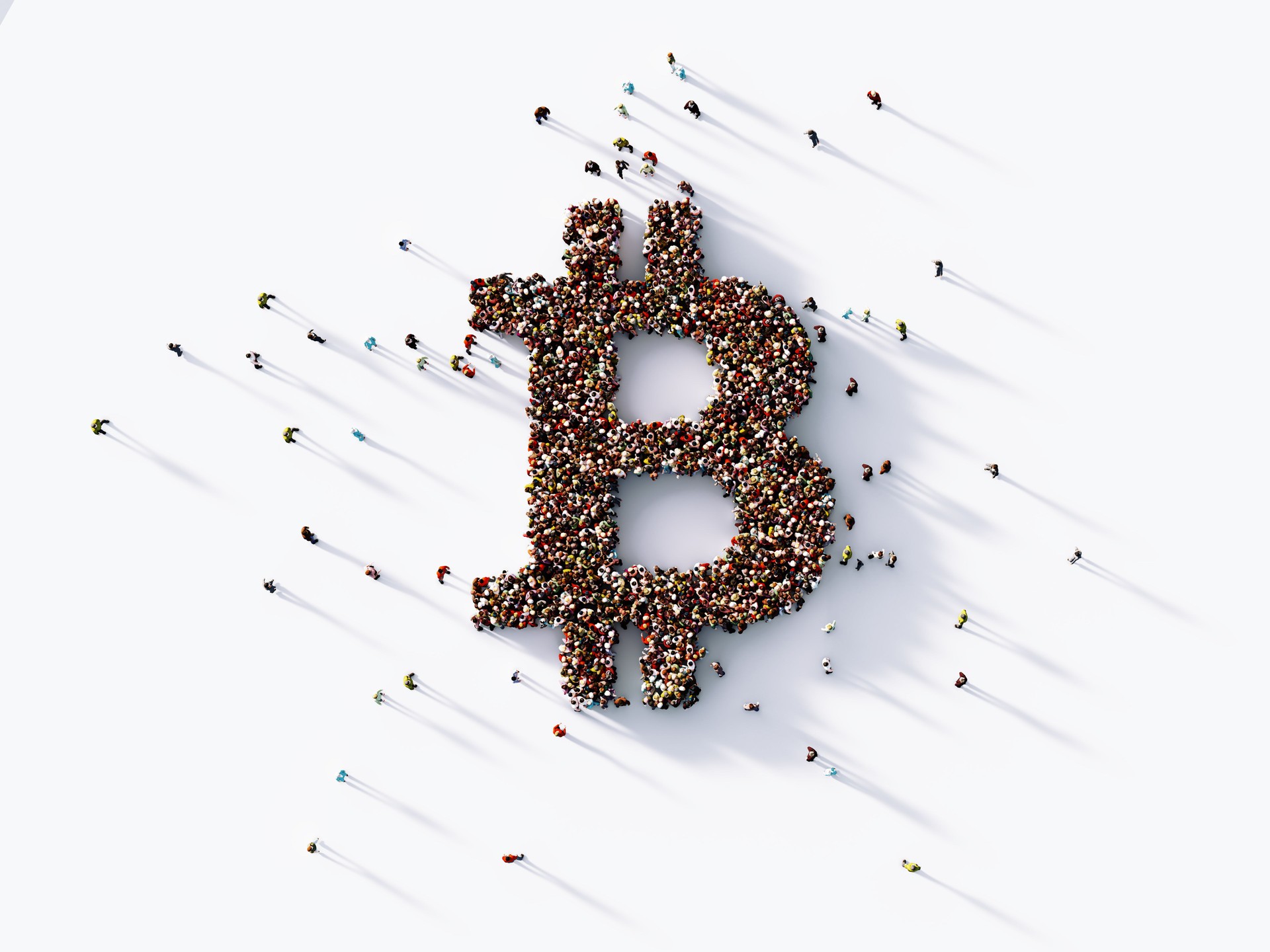 Human Crowd Forming Bitcoin Symbol : Finance Concept